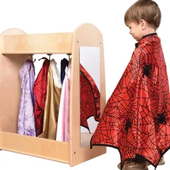 Toddler Hardwood Dress-Up Center with Mirror, Hooks & Storage Shelves | Pretend Play Closet