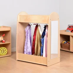 Toddler Hardwood Dress-Up Center with Mirror, Hooks & Storage Shelves | Pretend Play Closet