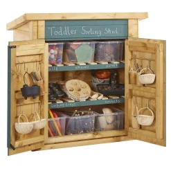 Toddler Outdoor Storage Shed | Child-Sized Wooden Learning & Math Materials Organizer