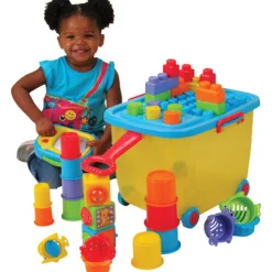 Toddler Toy Trolley | Rolling Wagon with Shape Sorter, Blocks, and Interactive Play Toys