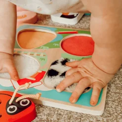 Touch and Feel Farm Puzzle | Wooden Sensory Shape Sorter with Textured Animal Pieces