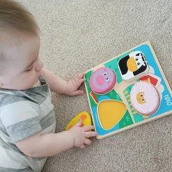 Touch and Feel Farm Puzzle | Wooden Sensory Shape Sorter with Textured Animal Pieces
