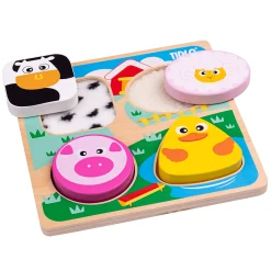 Touch and Feel Farm Puzzle | Wooden Sensory Shape Sorter with Textured Animal Pieces