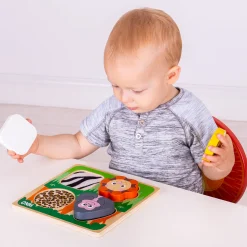 Touch and Feel Puzzle Set | Wooden Sensory Farm & Safari Animal Puzzles with Textured Pieces