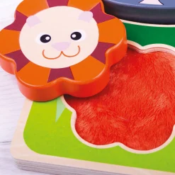 Touch and Feel Puzzle Set | Wooden Sensory Farm & Safari Animal Puzzles with Textured Pieces