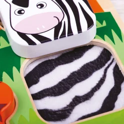 Touch and Feel Safari Puzzle | Wooden Sensory Shape Sorter with Textured Animal Pieces