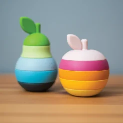 Touch and Feel Silicone Stacking Apple and Pear Set | 10 Piece Baby Stacking & Teething Toy with Soft Sensory Pieces