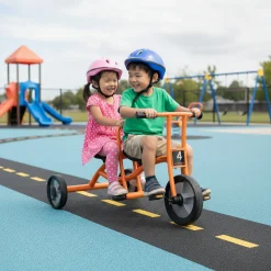 Trike-For-Two Dual Seat Playground Tricycle | Cooperative Ride-On Trike