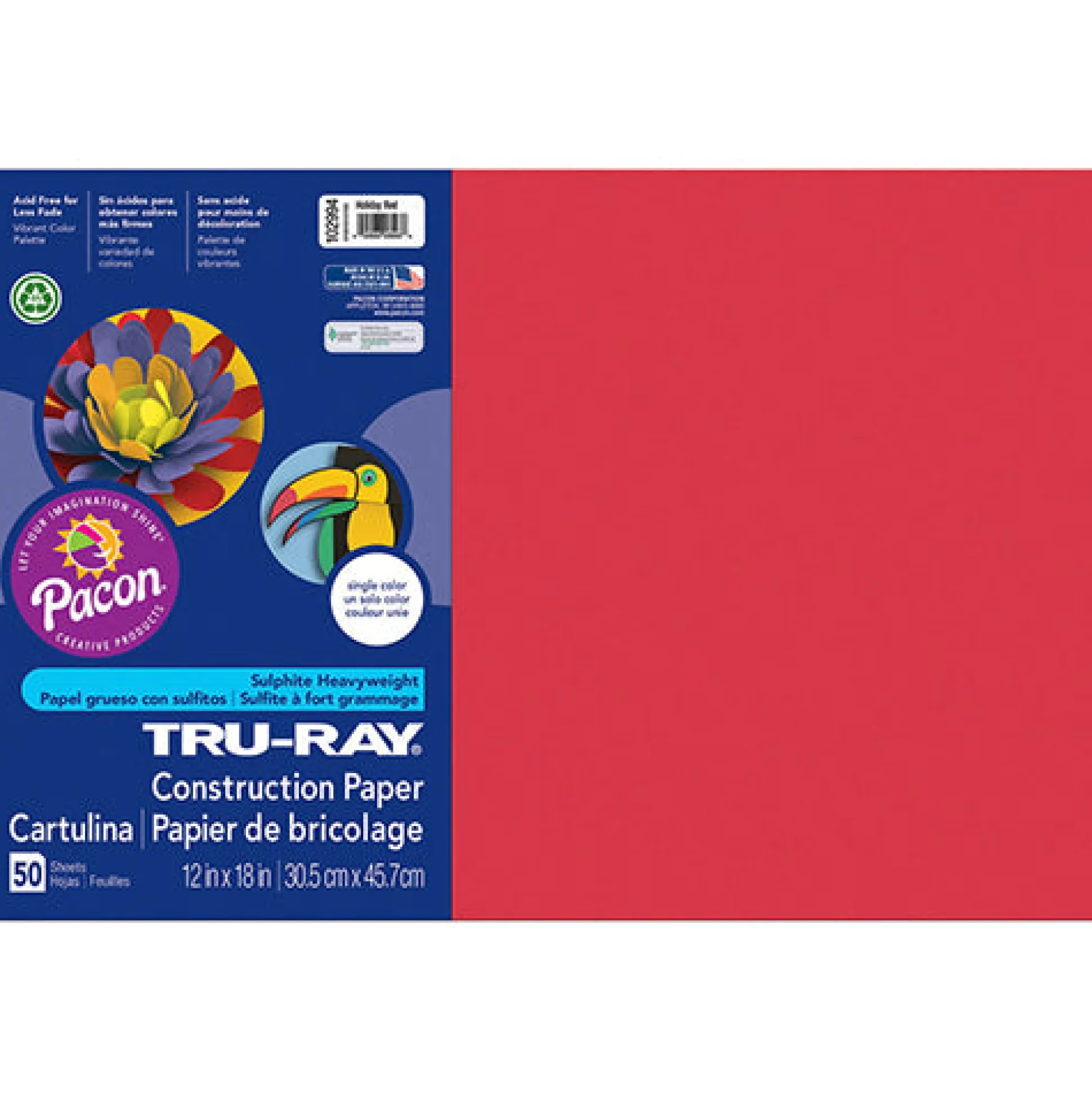 Tru-Ray® Construction Paper, Holiday Red, 12" x 18" - 50 Sheets