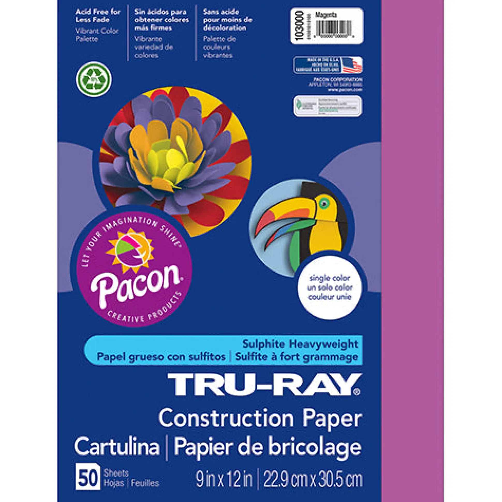 Tru-Ray® Construction Paper, Magenta, 9" x 12" - 50 Sheets