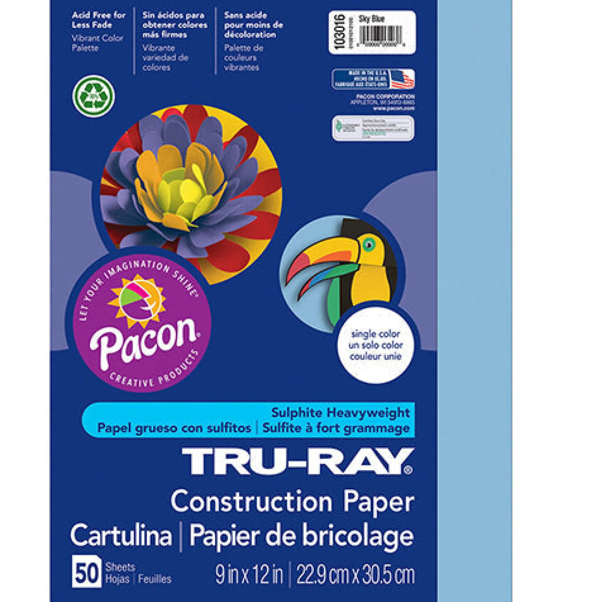 Tru-Ray® Construction Paper, Sky Blue, 9" x 12" - 50 Sheets