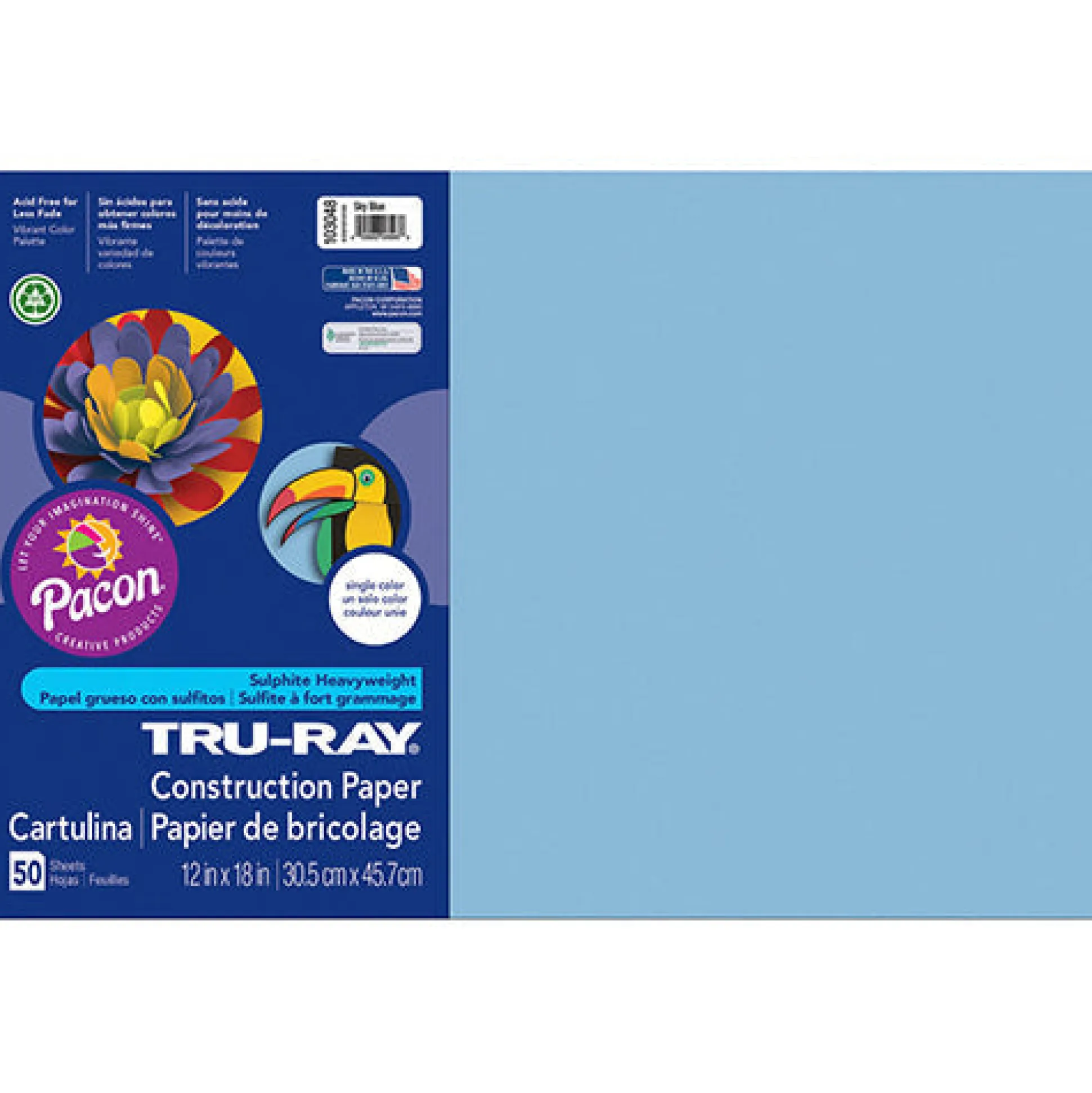 Tru-Ray® Construction Paper, Sky Blue, 12" x 18" - 50 Sheets