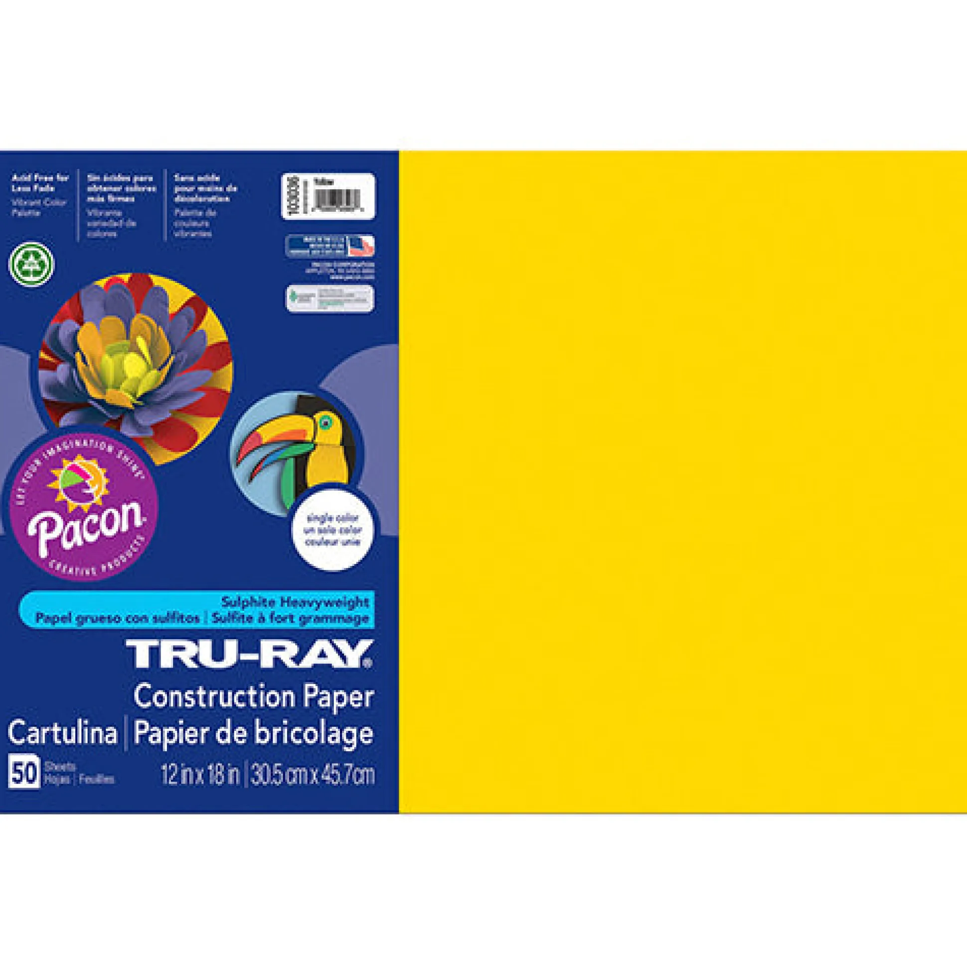Tru-Ray® Construction Paper, Yellow, 12" x 18" - 50 Sheets