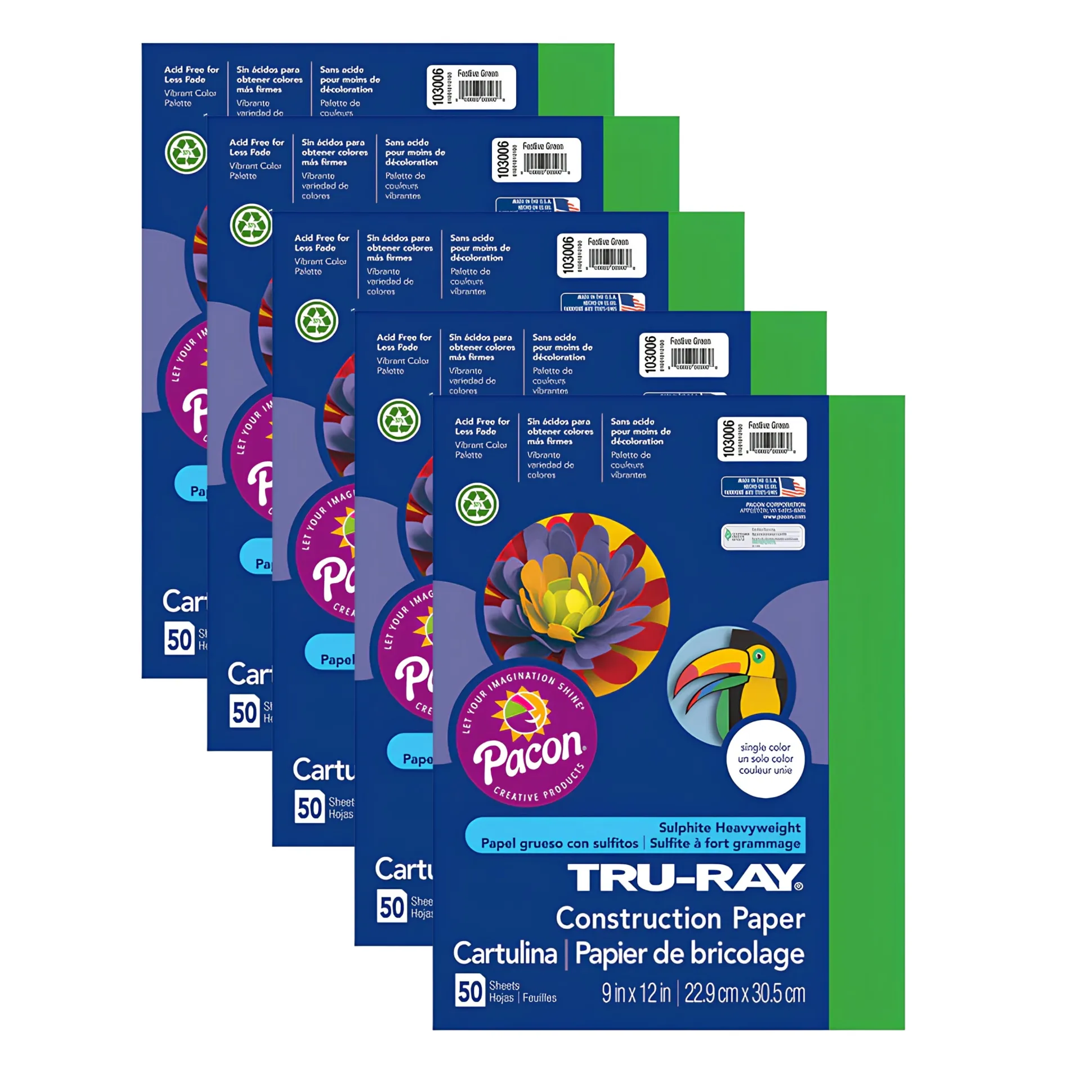 Tru-Ray Heavyweight Construction Paper - 250 Sheets - Festive Green - 9" x 12"