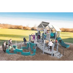 Unity Conditioned Wood Playground | Multi-Level Climbing, Shade, Tunnel Crawl & PlayShell Seats for Ages 5-12