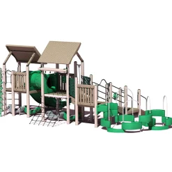 Unity Conditioned Wood Playground | Multi-Level Climbing, Shade, Tunnel Crawl & PlayShell Seats for Ages 5-12