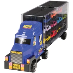 6-Wheel Car Carrier with 12 Die-Cast Vehicles – Portable Toy Transport Truck for Kids