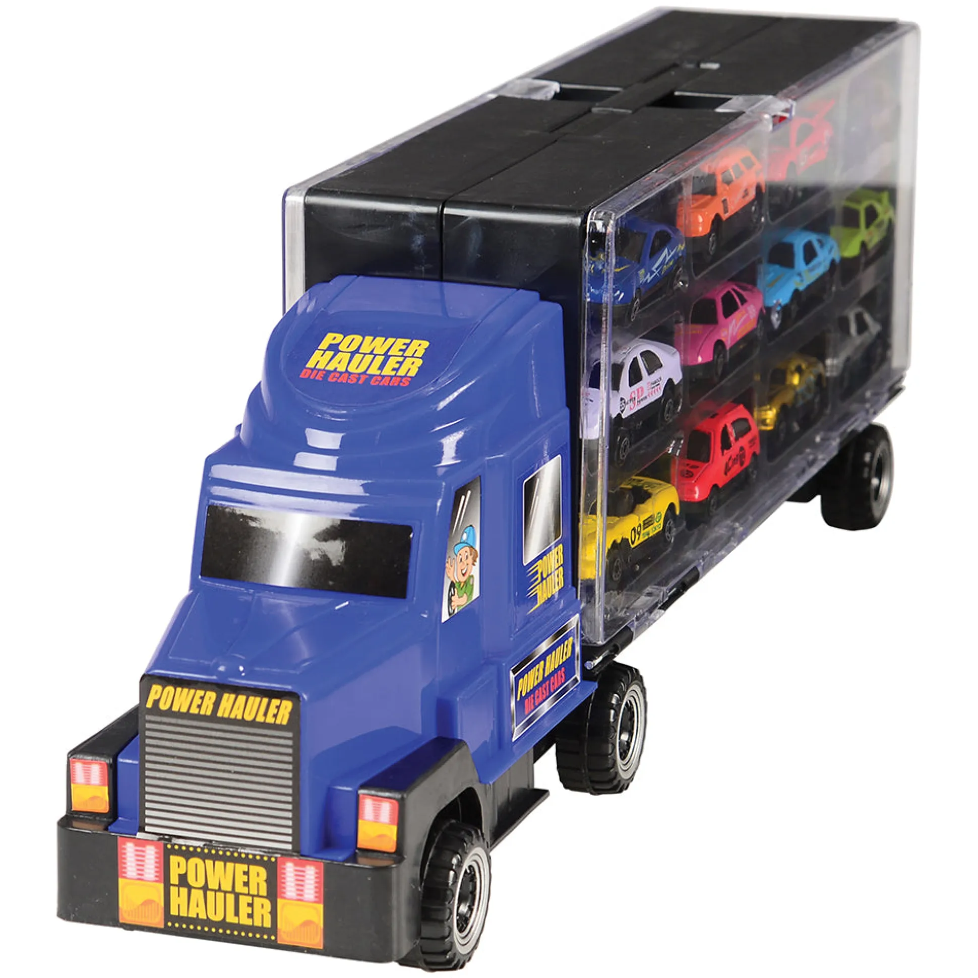 6-Wheel Car Carrier with 12 Die-Cast Vehicles – Portable Toy Transport Truck for Kids