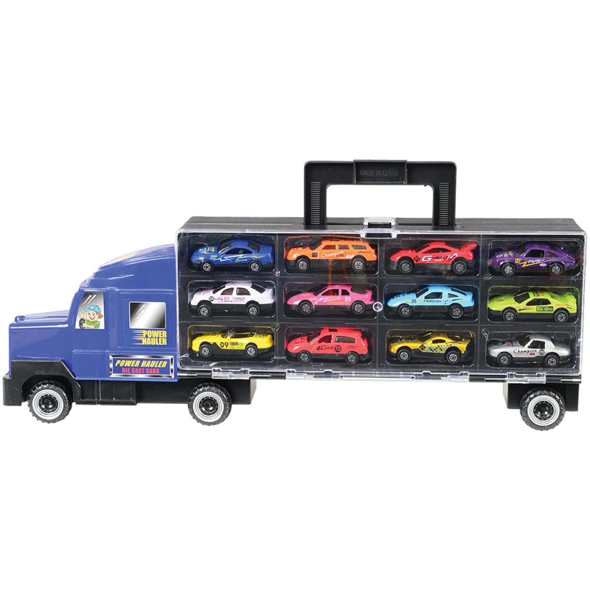 6-Wheel Car Carrier with 12 Die-Cast Vehicles – Portable Toy Transport Truck for Kids
