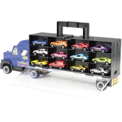 6-Wheel Car Carrier with 12 Die-Cast Vehicles – Portable Toy Transport Truck for Kids