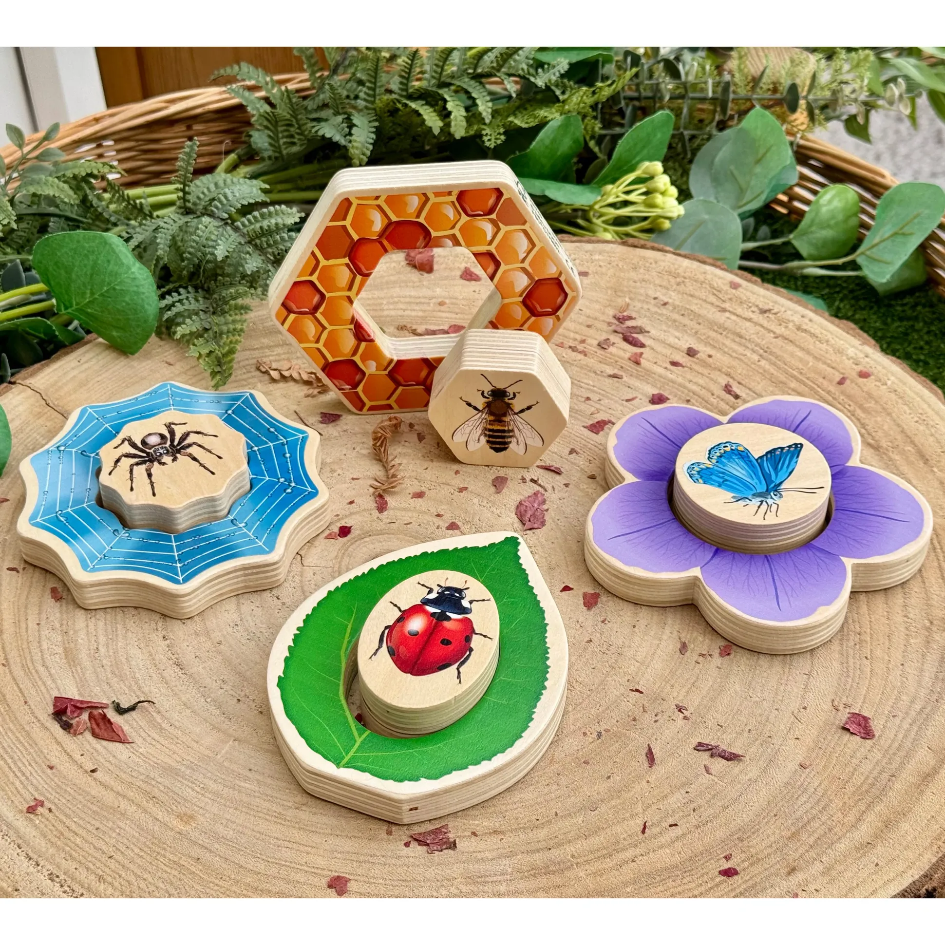 Who’s Hiding Garden Bugs Wooden Puzzle Set | Double-Sided Toddler Puzzle with Hidden Insects & Habitat Scenes