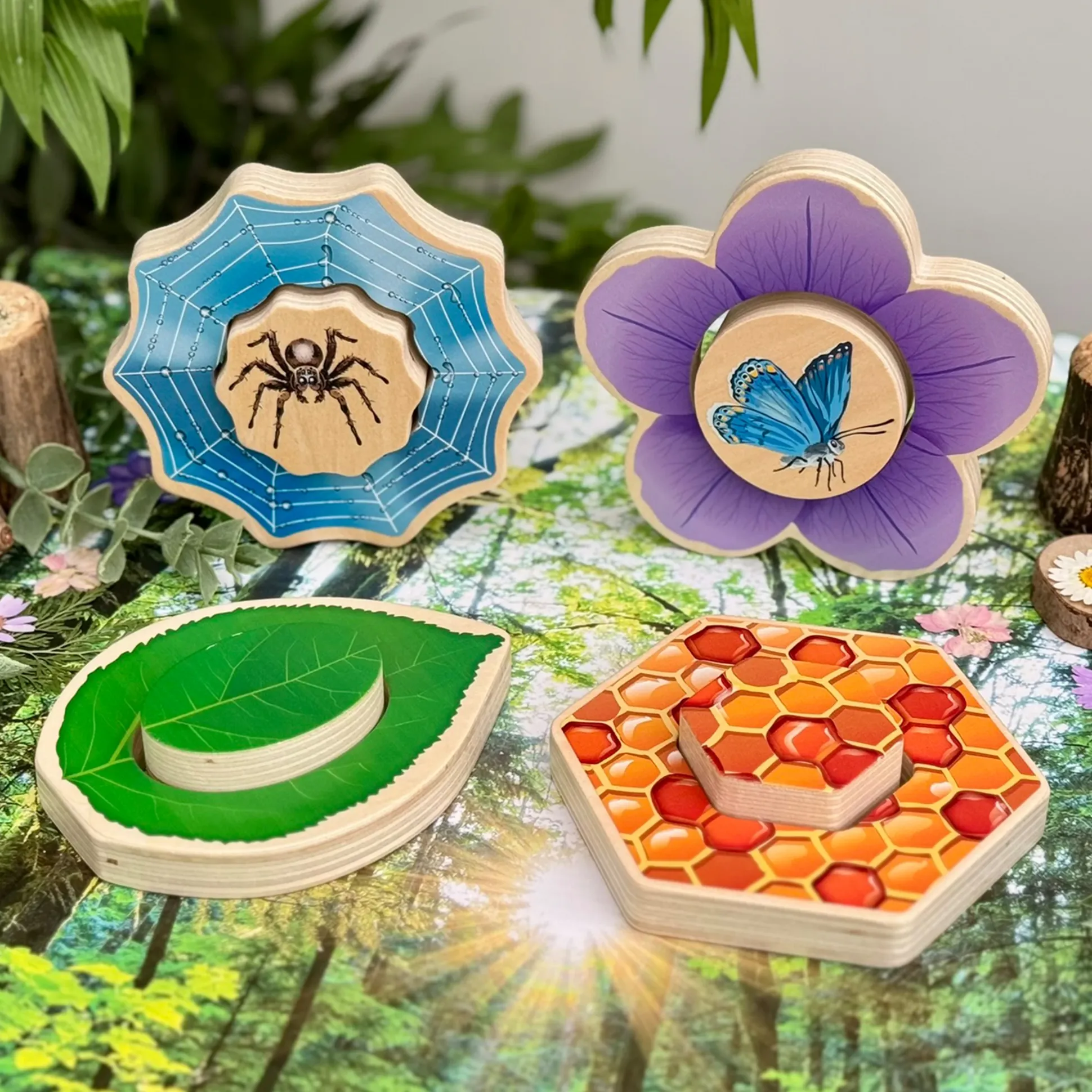 Who’s Hiding Garden Bugs Wooden Puzzle Set | Double-Sided Toddler Puzzle with Hidden Insects & Habitat Scenes