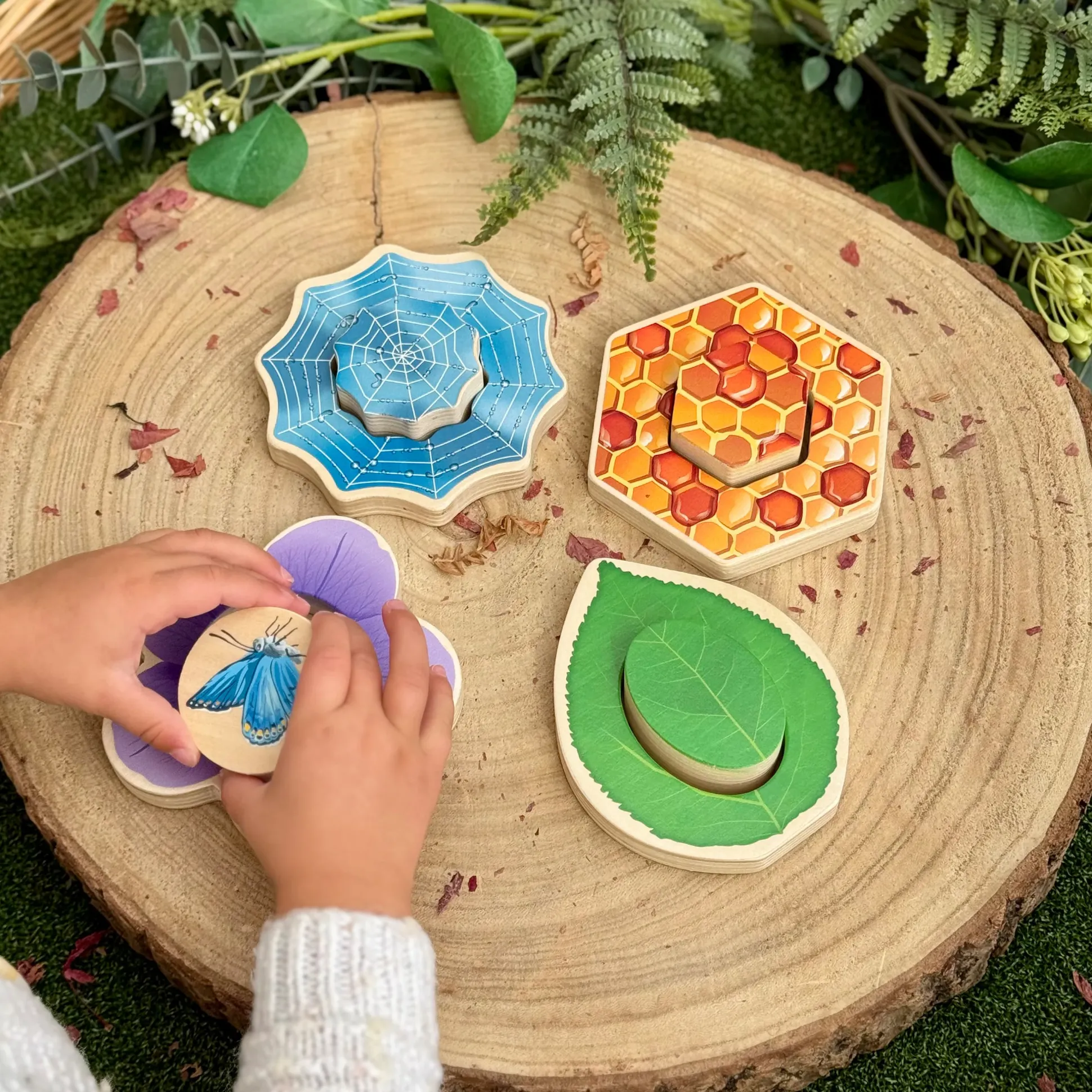 Who’s Hiding Garden Bugs Wooden Puzzle Set | Double-Sided Toddler Puzzle with Hidden Insects & Habitat Scenes