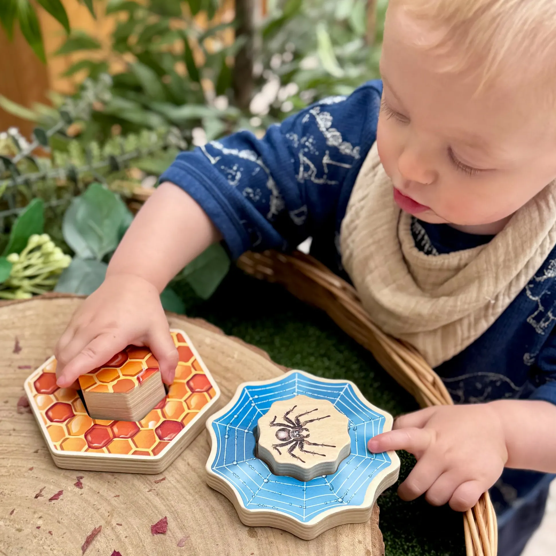 Who’s Hiding Garden Bugs Wooden Puzzle Set | Double-Sided Toddler Puzzle with Hidden Insects & Habitat Scenes