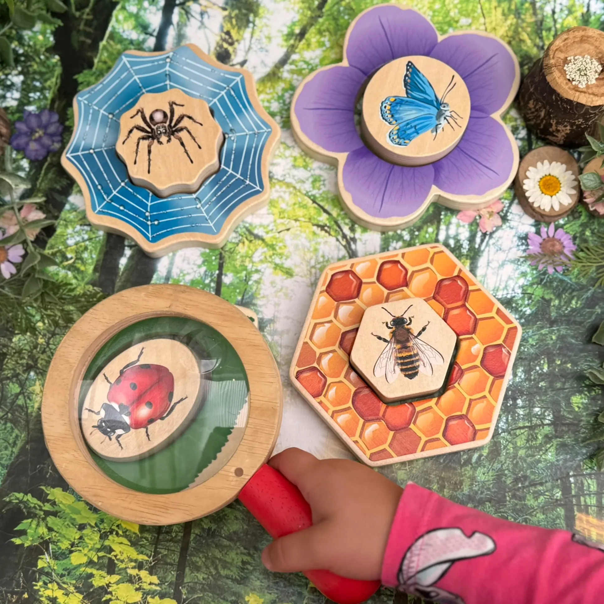 Who’s Hiding Garden Bugs Wooden Puzzle Set | Double-Sided Toddler Puzzle with Hidden Insects & Habitat Scenes