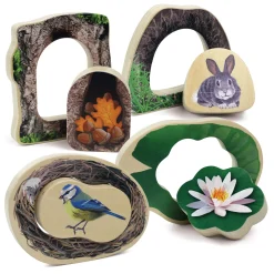 Who’s Hiding Woodland Animals Wooden Puzzle Set | Double-Sided Toddler Puzzle with Hidden Animals & Habitat Scenes