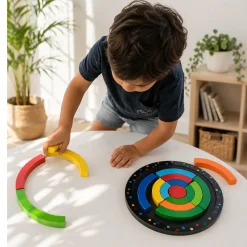 Wooden Circle Puzzle for Kids – Montessori Shape Sorting & Building Toy, Colorful Educational Wooden Blocks for Preschool Math, Fine Motor Skills, and Creative Play (Ages 3+)
