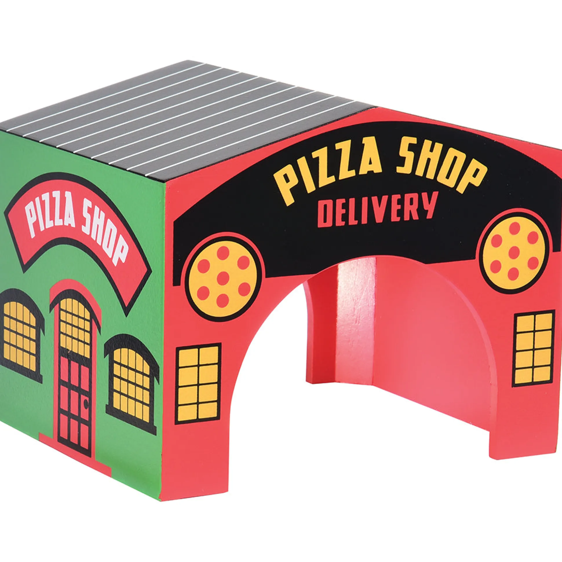 Wooden Community Buildings & Helicopter Set | 9-Piece Unit Blocks Play Set