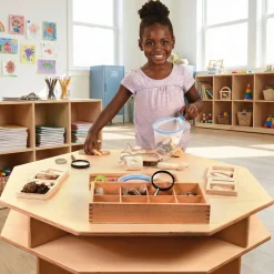 Wooden Discovery Table with 4 Classroom Stools | Hands on Science Center