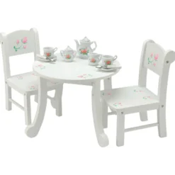 Wooden Doll Table & Chair Set with Floral Design | Ideal for 18" Doll Tea Parties