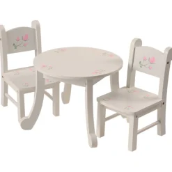 Wooden Doll Table & Chair Set with Floral Design | Ideal for 18