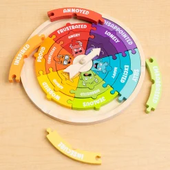 Wooden Emotions Learning Wheel | 3-in-1 Feelings Puzzle & Spinner Game