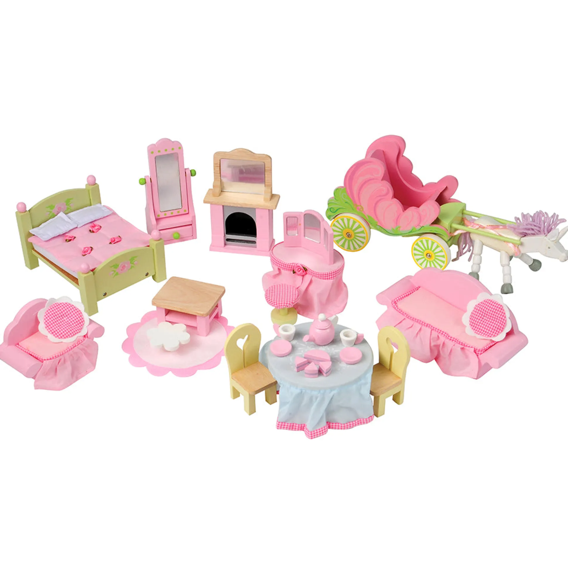 Wooden Fairytale Furniture & Accessories | 38-Piece Hand-Painted Playset