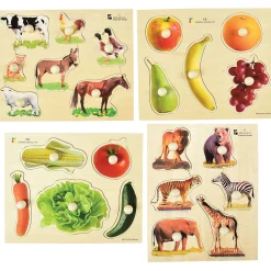 Wooden Photo Puzzles – Foods & Animals (Set of 4)