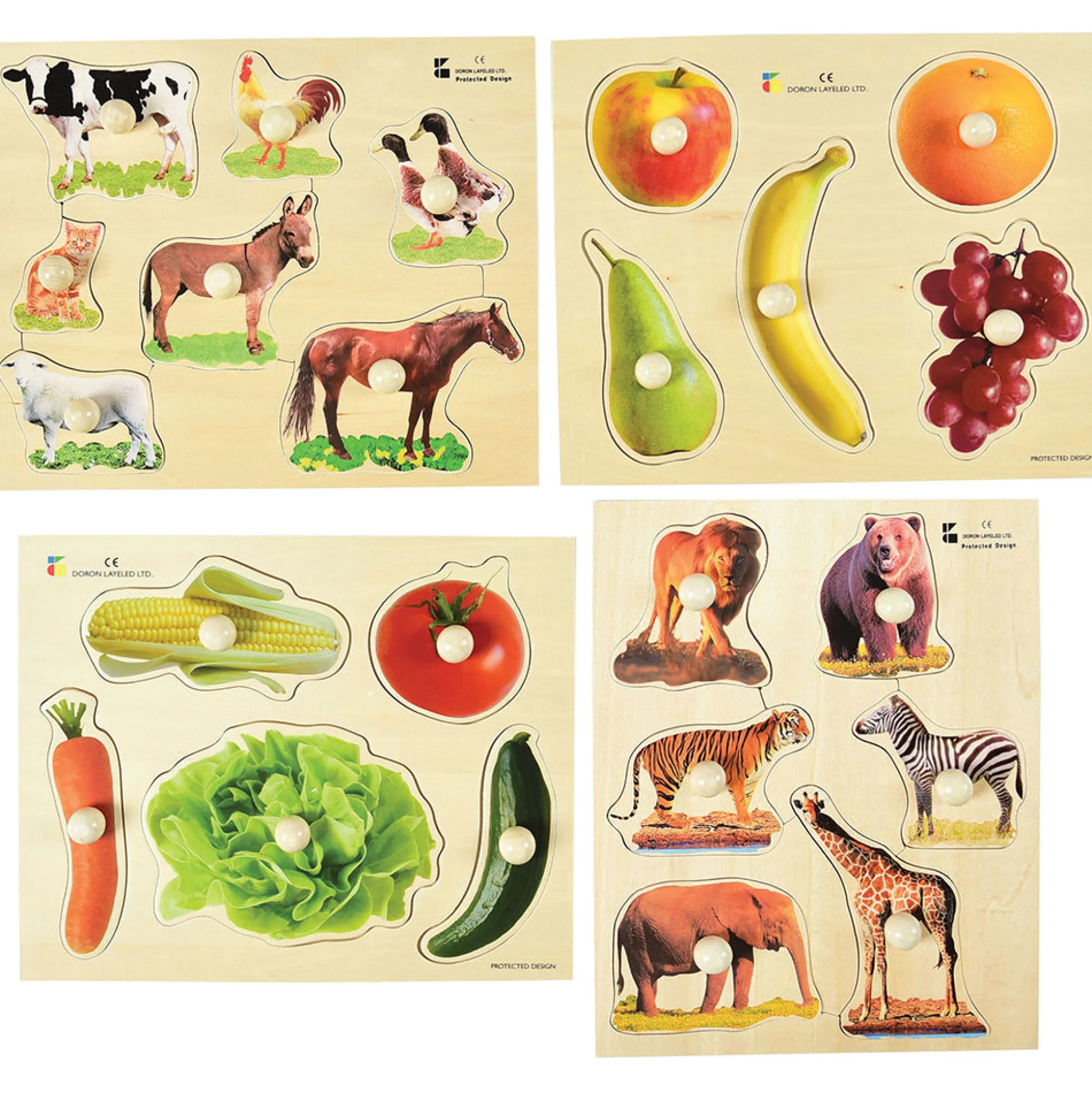 Wooden Photo Puzzles – Foods & Animals (Set of 4)