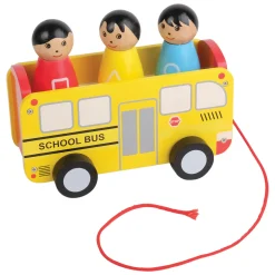 Wooden Pull Along School Bus Toy with Shape Matching Riders