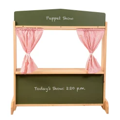 Wooden Puppet Stage with Candy-Stripe Curtains & Chalkboard
