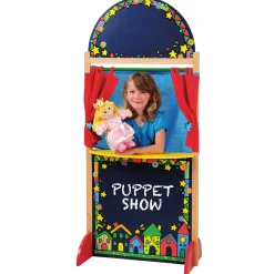 Wooden Puppet Theater with Pullback Curtain