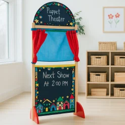 Wooden Puppet Theater with Pullback Curtain