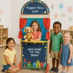 Wooden Puppet Theater with Pullback Curtain