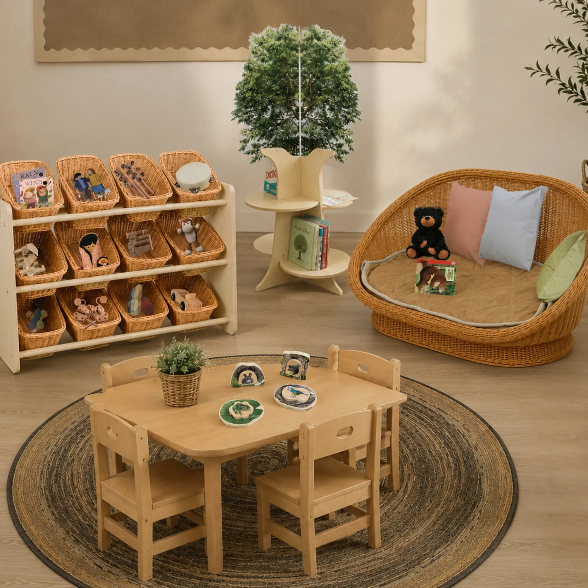 Wooden Rack of Baskets