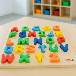Wooden Uppercase Alphabet Puzzle | Colorful ABC Block Matching Tray & Letters