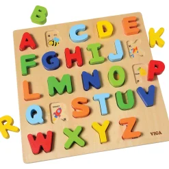 Wooden Uppercase Alphabet Puzzle | Colorful ABC Block Matching Tray & Letters