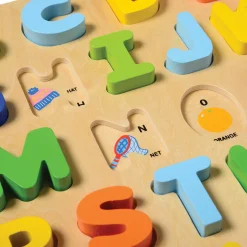 Wooden Uppercase Alphabet Puzzle | Colorful ABC Block Matching Tray & Letters