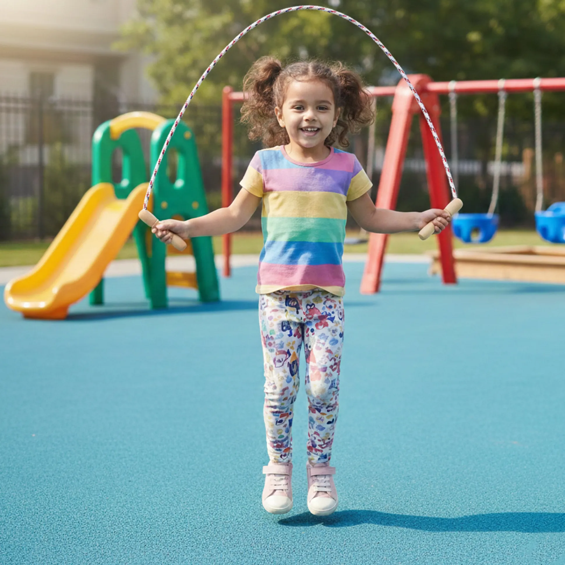 Wood Handle Jump Rope | Classic Braided Playground Jump Rope with Smooth Wooden Handles