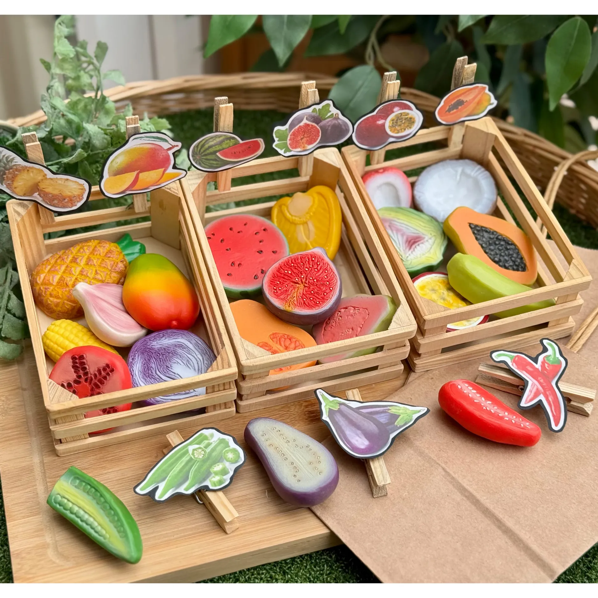 World Kitchen Sensory Play Stones | Global Fruit & Vegetable Tactile Play Set